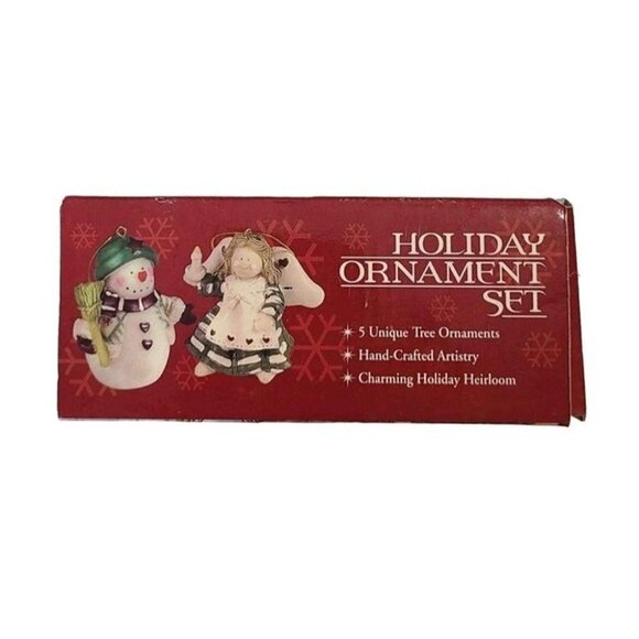 New Holiday Ornament Set of Five Unique Hand Crafted Tree Ornaments 3" - Picture 3 of 4